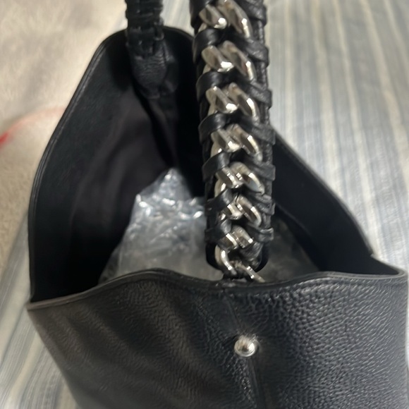 REBECCA MINKOFF Black Pebbled Leather CHAIN HOBO Bag Purse silver hardware - Picture 7 of 11